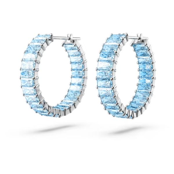 Brincos Swarovski argola Matrix Lapidação Baguete Azul Lacado a ródio