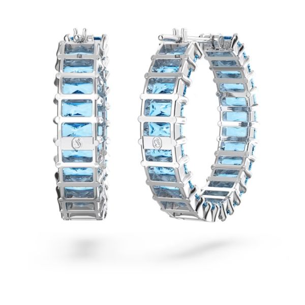 Brincos Swarovski argola Matrix Lapidação Baguete Azul Lacado a ródio