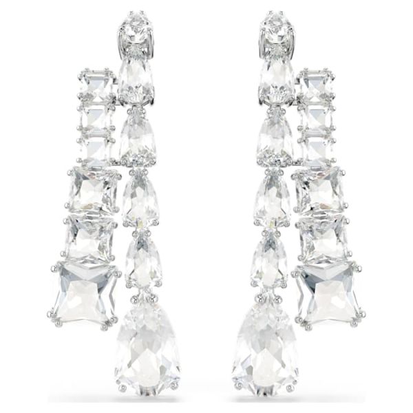 Brincos Swarovski compridos Matrix Combinação de lapidações Branco Lacado a ródio