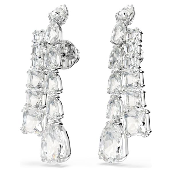 Brincos Swarovski compridos Matrix Combinação de lapidações Branco Lacado a ródio