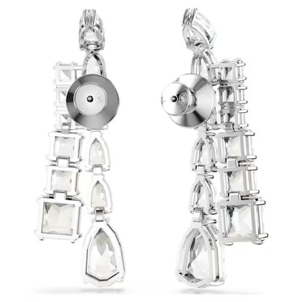 Brincos Swarovski compridos Matrix Combinação de lapidações Branco Lacado a ródio