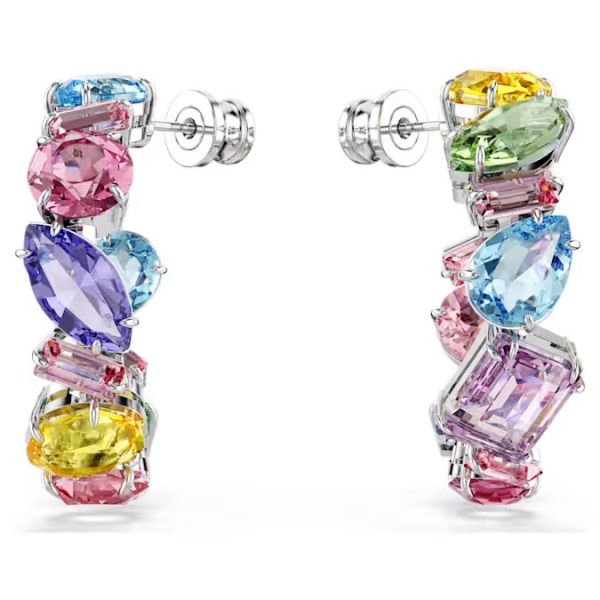 Brincos Swarovski argola Gema Design assimétrico Combinação de lapidações Pequenas Multicor Lacado a ródio