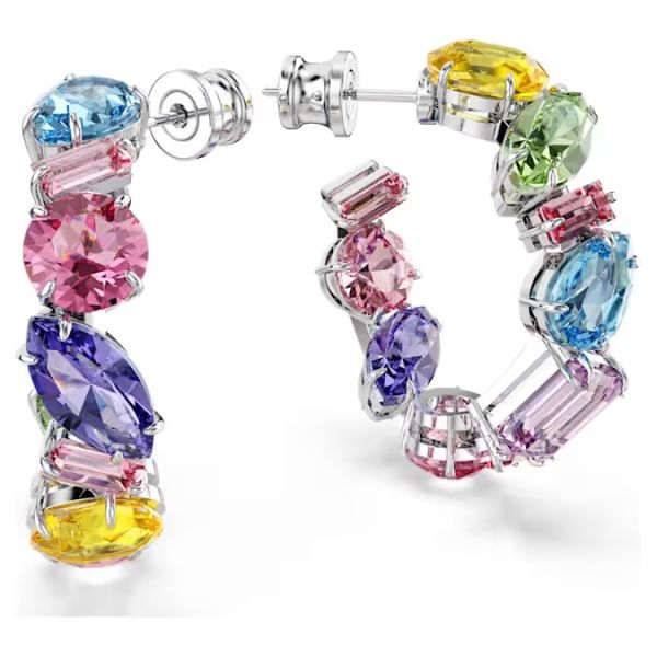 Brincos Swarovski argola Gema Design assimétrico Combinação de lapidações Pequenas Multicor Lacado a ródio