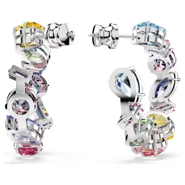 Brincos Swarovski argola Gema Design assimétrico Combinação de lapidações Pequenas Multicor Lacado a ródio