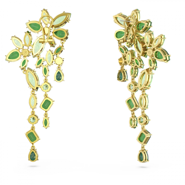 Brincos Swarovski Compridos Gema Combinação de Lapidações Verde Lacado a Dourado