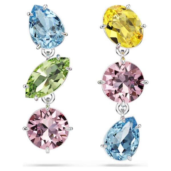 Brincos Swarovski compridos Gema Design assimétrico Combinação de lapidações Multicor Lacado a ródio