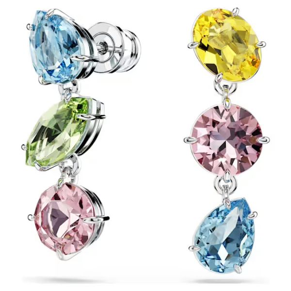 Brincos Swarovski compridos Gema Design assimétrico Combinação de lapidações Multicor Lacado a ródio