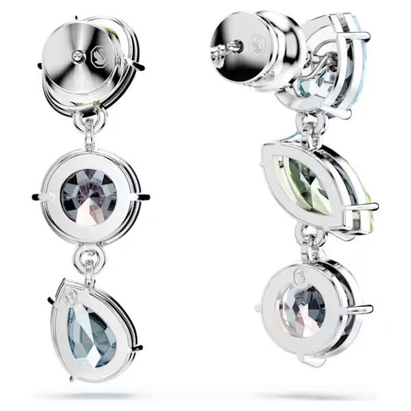 Brincos Swarovski compridos Gema Design assimétrico Combinação de lapidações Multicor Lacado a ródio