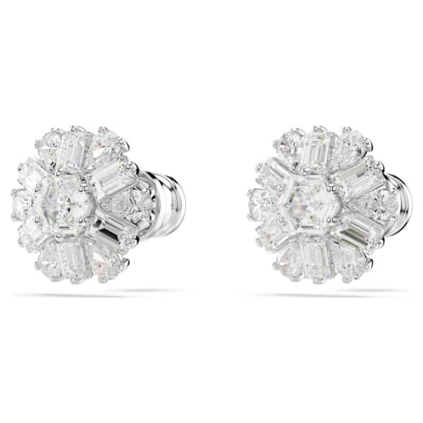 Brincos Swarovski stud Idyllia Combinação de lapidações Floco de neve Branco Lacado a ródio