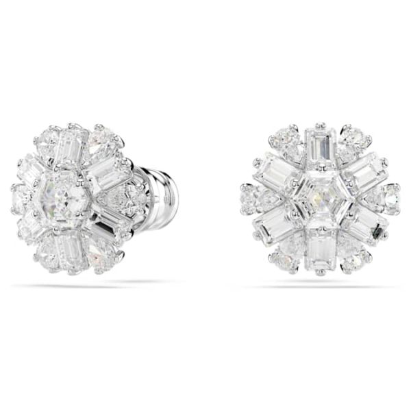 Brincos Swarovski stud Idyllia Combinação de lapidações Floco de neve Branco Lacado a ródio