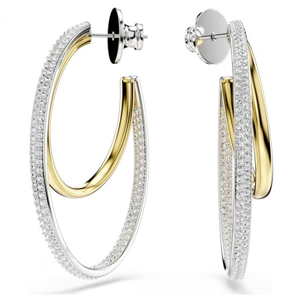 Brincos Swarovski argola Hyperbola Lapidação redonda Médias Brancos Acabamento de combinação de metais