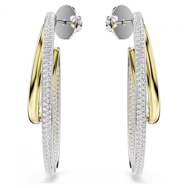 Brincos Swarovski argola Hyperbola Lapidação redonda Médias Brancos Acabamento de combinação de metais