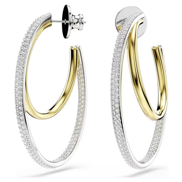 Brincos Swarovski argola Hyperbola Lapidação redonda Médias Brancos Acabamento de combinação de metais