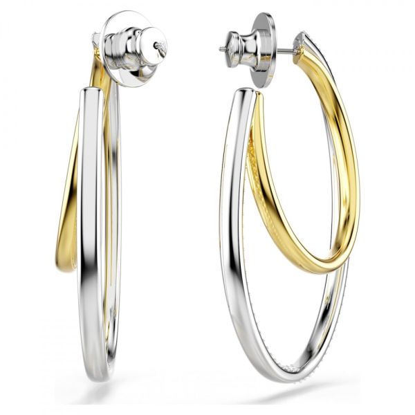 Brincos Swarovski argola Hyperbola Lapidação redonda Médias Brancos Acabamento de combinação de metais