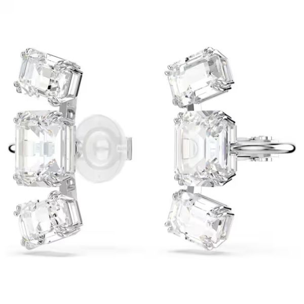 Brincos Swarovski de mola Millenia Lapidação octogonal Brancos Lacado a ródio