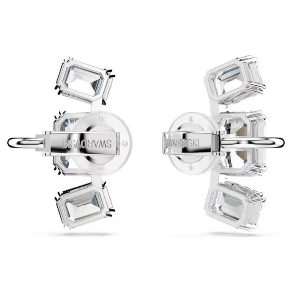 Brincos Swarovski de mola Millenia Lapidação octogonal Brancos Lacado a ródio