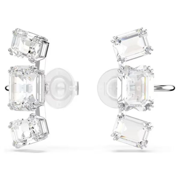 Brincos Swarovski de mola Millenia Lapidação octogonal Brancos Lacado a ródio