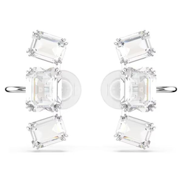 Brincos Swarovski de mola Millenia Lapidação octogonal Brancos Lacado a ródio