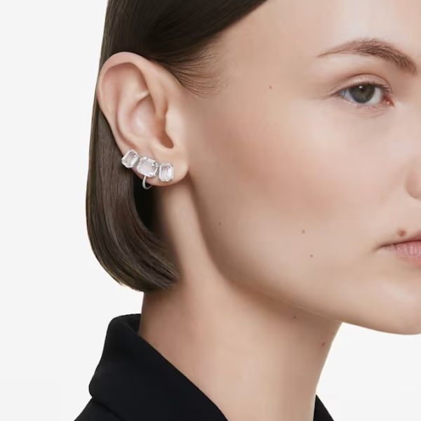Brincos Swarovski de mola Millenia Lapidação octogonal Brancos Lacado a ródio