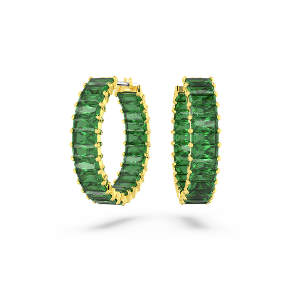 Brincos Swarovski Argola Matrix Lapidação Baguete Verdes Lacado a Dourado
