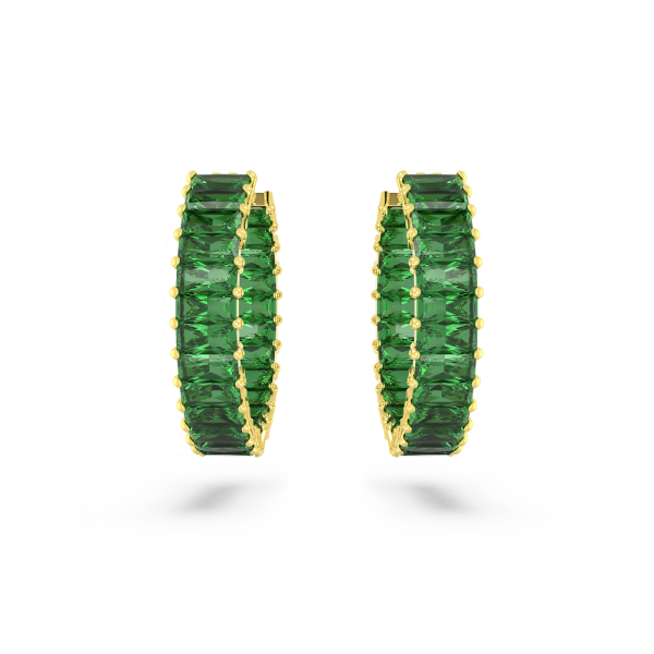 Brincos Swarovski Argola Matrix Lapidação Baguete Verdes Lacado a Dourado