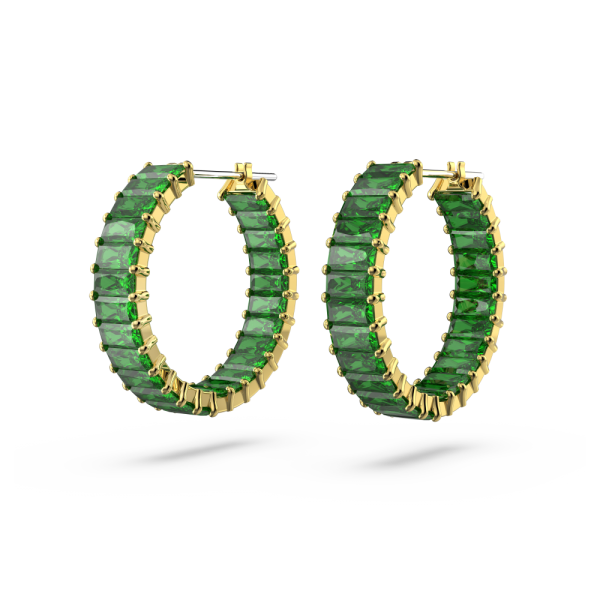 Brincos Swarovski Argola Matrix Lapidação Baguete Verdes Lacado a Dourado