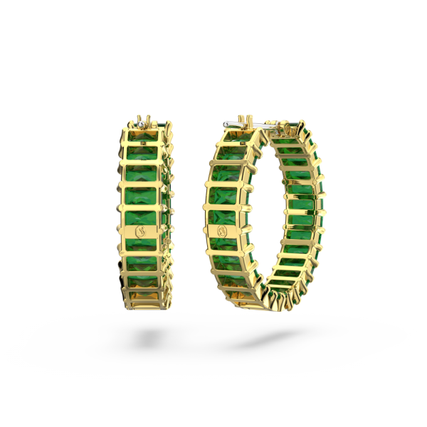 Brincos Swarovski Argola Matrix Lapidação Baguete Verdes Lacado a Dourado