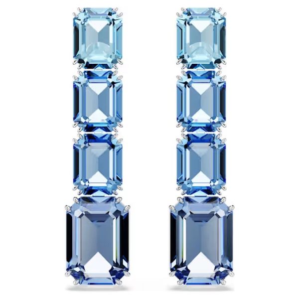 Brincos compridos Swarovski Millenia Lapidação octogonal Gradiente de cor Azuis Lacado a ródio