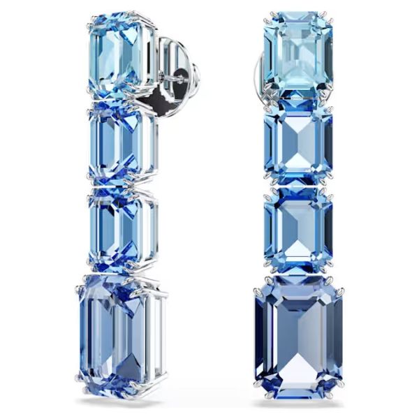 Brincos compridos Swarovski Millenia Lapidação octogonal Gradiente de cor Azuis Lacado a ródio