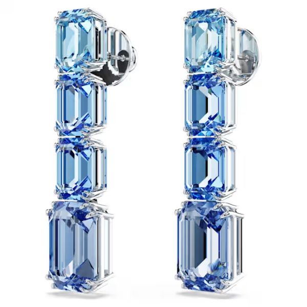 Brincos compridos Swarovski Millenia Lapidação octogonal Gradiente de cor Azuis Lacado a ródio