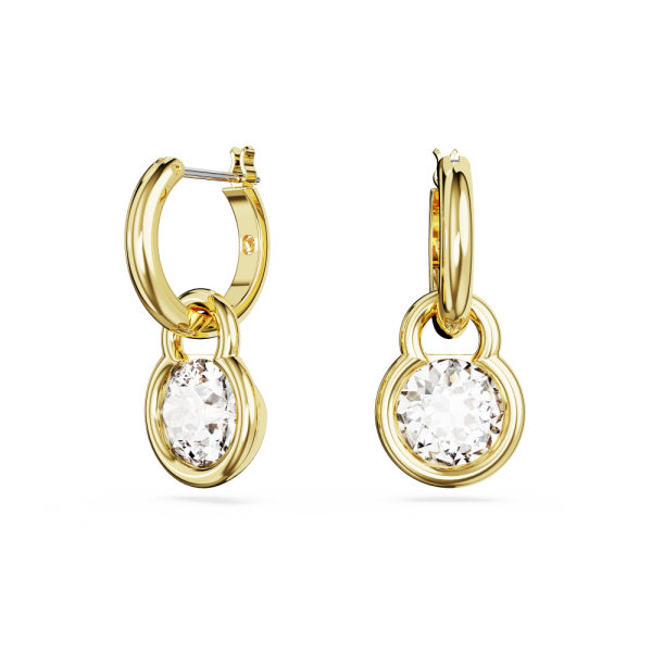 Brincos Swarovski Compridos Dextera Lapidação Redonda Branco Lacado a Dourado