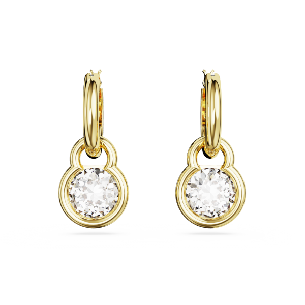 Brincos Swarovski Compridos Dextera Lapidação Redonda Branco Lacado a Dourado