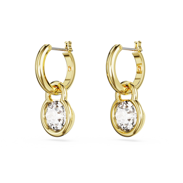 Brincos Swarovski Compridos Dextera Lapidação Redonda Branco Lacado a Dourado