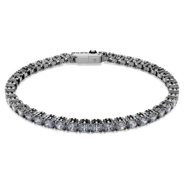 Pulseira Swarovski Matrix Tennis Lapidação redonda Cinzenta Lacada a ródio M