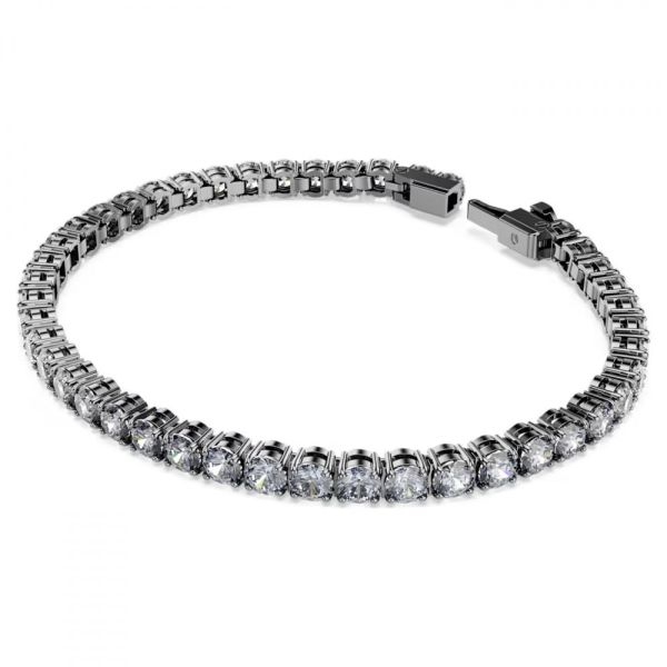 Pulseira Swarovski Matrix Tennis Lapidação redonda Cinzenta Lacada a ródio M
