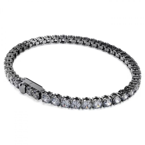 Pulseira Swarovski Matrix Tennis Lapidação redonda Cinzenta Lacada a ródio M