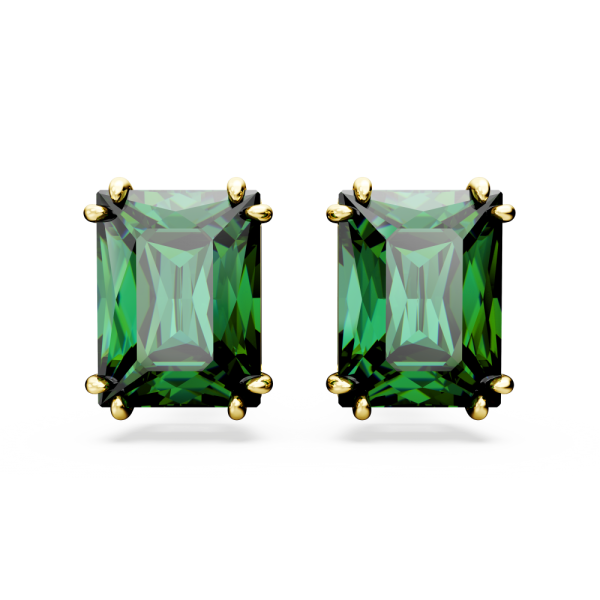 Brincos Swarovski Stud Matrix Lapidação Retangular Verde Lacado a Dourado