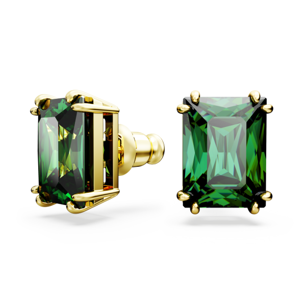 Brincos Swarovski Stud Matrix Lapidação Retangular Verde Lacado a Dourado