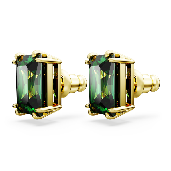 Brincos Swarovski Stud Matrix Lapidação Retangular Verde Lacado a Dourado