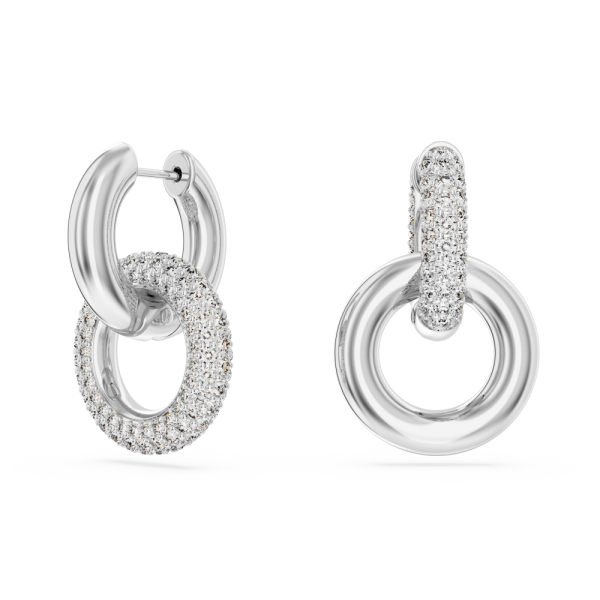 Brincos Swarovski Argola Dextera Design Assimétrico Laço Bloqueado Brancos Lacado a Ródio