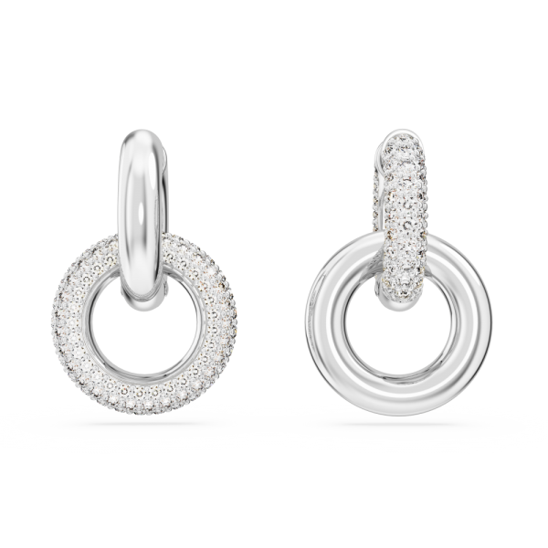 Brincos Swarovski Argola Dextera Design Assimétrico Laço Bloqueado Brancos Lacado a Ródio