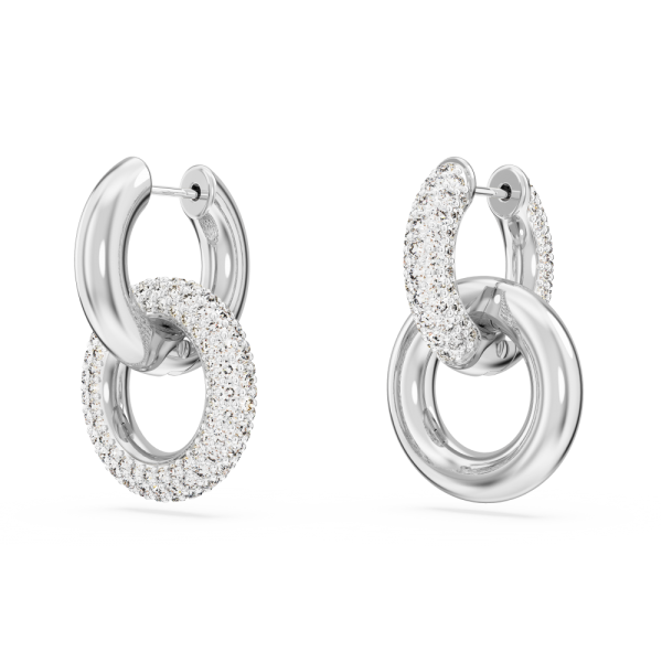 Brincos Swarovski Argola Dextera Design Assimétrico Laço Bloqueado Brancos Lacado a Ródio