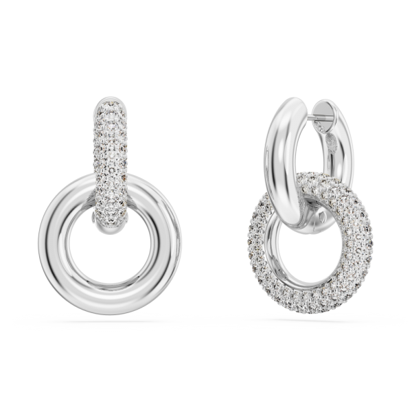 Brincos Swarovski Argola Dextera Design Assimétrico Laço Bloqueado Brancos Lacado a Ródio