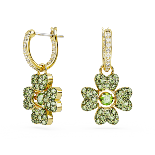 Brincos Swarovski Compridos Idyllia Trevo de Quatro Folhas Verde Lacado a Dourado
