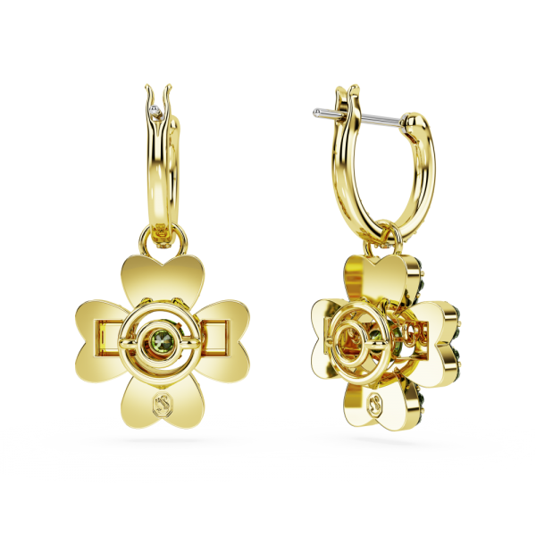Brincos Swarovski Compridos Idyllia Trevo de Quatro Folhas Verde Lacado a Dourado