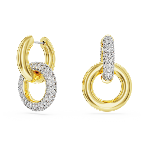Brincos Swarovski Argola Dextera Design Assimétrico Laço Bloqueado Brancos Lacado a Dourado