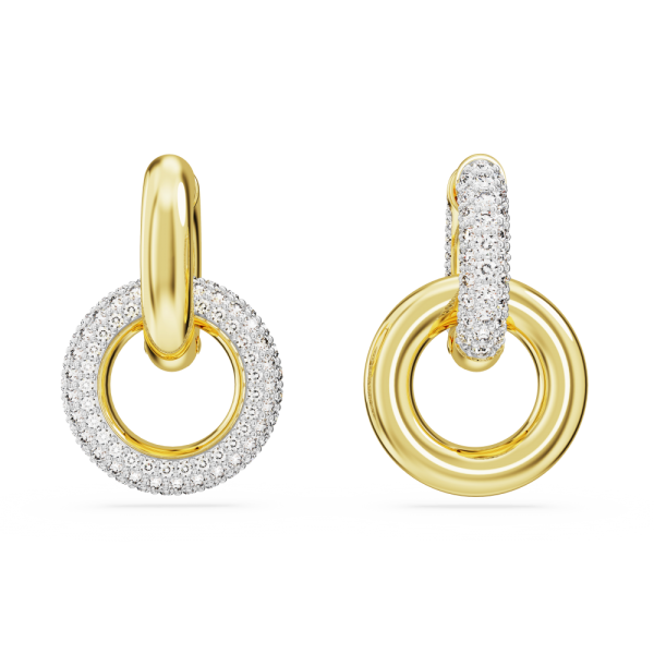 Brincos Swarovski Argola Dextera Design Assimétrico Laço Bloqueado Brancos Lacado a Dourado