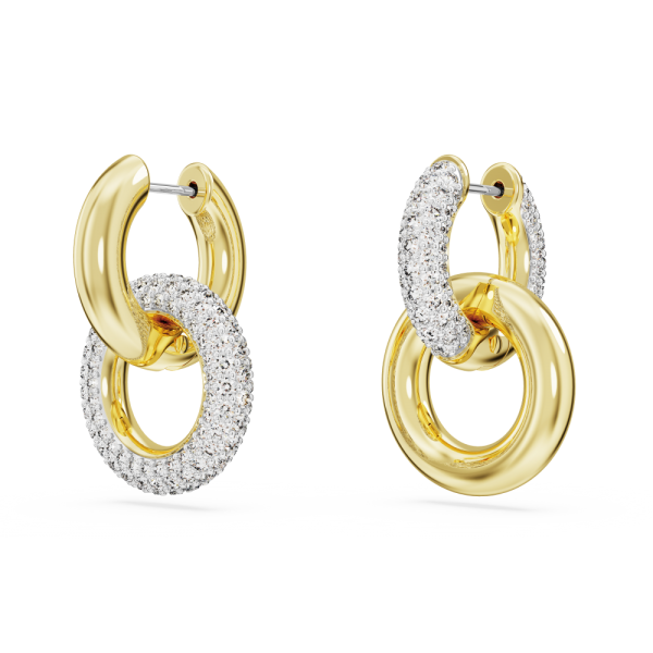 Brincos Swarovski Argola Dextera Design Assimétrico Laço Bloqueado Brancos Lacado a Dourado