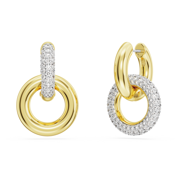 Brincos Swarovski Argola Dextera Design Assimétrico Laço Bloqueado Brancos Lacado a Dourado