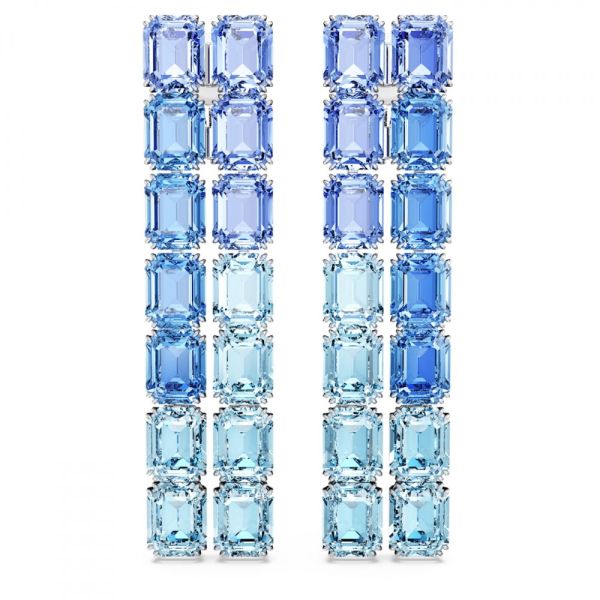 Brincos de mola Swarovski Millenia Lapidação octogonal Gradiente de cor Compridos Azuis Lacado a ródio